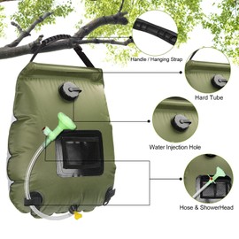 MZDMY Solar Shower Bag, 5 Gallons/20L Camping Shower Bag, Portable Shower Bag with Removable Hose and On-Off Switchable Shower Head for Camping Beach Swimming Outdoor Traveling Hiking (Green)