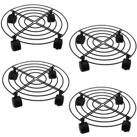 SINJEUN 4 Pack 10.6 Inch Metal Plant Caddy, Rolling Potted Plant Dolly, Flower Pots Plant Stand with Lockable Wheels for Indoor and Outdoor Planter Pots, Load 110lbs, Black