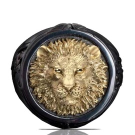 Lion Head Ring for Men, Norse Viking Lion Ring Vintage Engraved Carved Band Rings, Lion Totem Ring, Punk Hip Hop Lion Signet Ring, Amulet Ring, Viking Animal Jewelry Gift for Men Boys (S)
