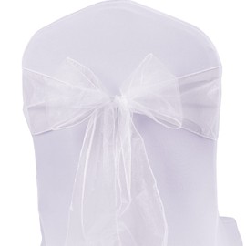 White Organza Chair Sashes Bows 50 Pack - MAGTOWNE Universal Chiffon Chair Knots Ties for Wedding Party Reception Ceremony Banquet Decorations - White