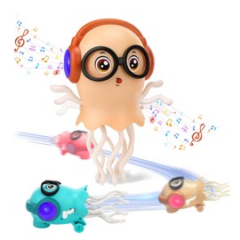 Vodolo Magic Electric Dancing Jellyfish Toy with Led Light and Music,Playful Automatic Steer Crawling Dancing Jellyfish with Smart Tentacle Explorer,Dancing Octopus Toy Tummy Time Baby Toys,Orange