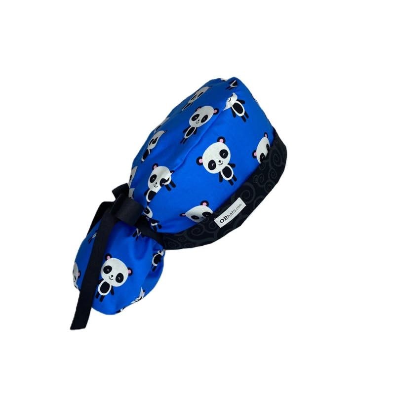OR Hats Ponytail Scrub Cap Blue Panda, Ponytail Scrub Hat