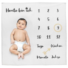 Baby Blanket Milestone Blanket Monthly Blanket Photo Blanket for Baby Milestone Photography Props Background Cloth German 100 x 100 cm (White/Black Letter)