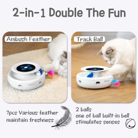 ORSDA 2in1 Interactive Toys for Indoor Cats, Timer Auto On/Off, Cat Toy Balls & Ambush Electronic Cat Mice Toy for Entertainment with 6pcs Feathers, Dual Power Supplies