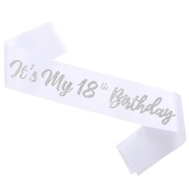 White It's My 18th Birthday Sash Funny 18th Birthday Sash 18th Birthday Gifts for Girls with Glitter Letter Silver