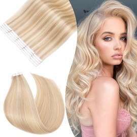 Rich Choices Tape in Hair Extensions Human Hair Extensions 12 Inch 10 pcs 15g Balayage Ash Blonde to Bleach Blonde Tape in Extensions Real Hair Extensions Remy Hair Invisible Tape Hair Extensions