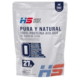 HS HERO SPORT - Protein Pure and Natural Whey Protein Isolate 450g. 100% Proteína Aislada, 27g de Proteína, 0 Azúcar, 0 carbs, 0 Flavor,...