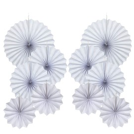 AimtoHome Party Hanging Paper Fans Decorations Set, White Round Paper Fan Ceiling Party Decoration Suppiles,Set of 10