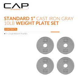 CAP Barbell Cast Iron Standard 1-Inch Weight Plate Set – Barbell Weights for Home Gym, Strength Training, and Weightlifting, 2.5 lb Set of 4, Gray