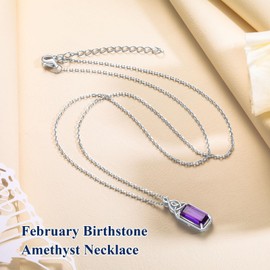 AGRULE Silver Celtic Knot Necklace Sterling Silver Emerald Cut Solitaire Pendant 2.8 Cttw Purple Amethyst Necklaces for Women