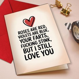 Roses Are Red Funny Love Card – Offensive and Hilarious Fart Poem Greeting Card for Boyfriend, Husband, Wife, or Partner – Sarcastic Anniversary or Birthday Card for Couples with Dark Humor – 8x5.3 Inch