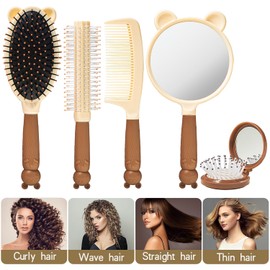 1 Set 5 Pcs Hair Brush and Comb Set for Girls, Mirror Comb Set for Girl, Hair Comb Set,Brush Set, Girl Hair Comb, Girl Mirror Set, Brush Set for Girls Sisters, A Portable Pocket Hair Brush with Mirror