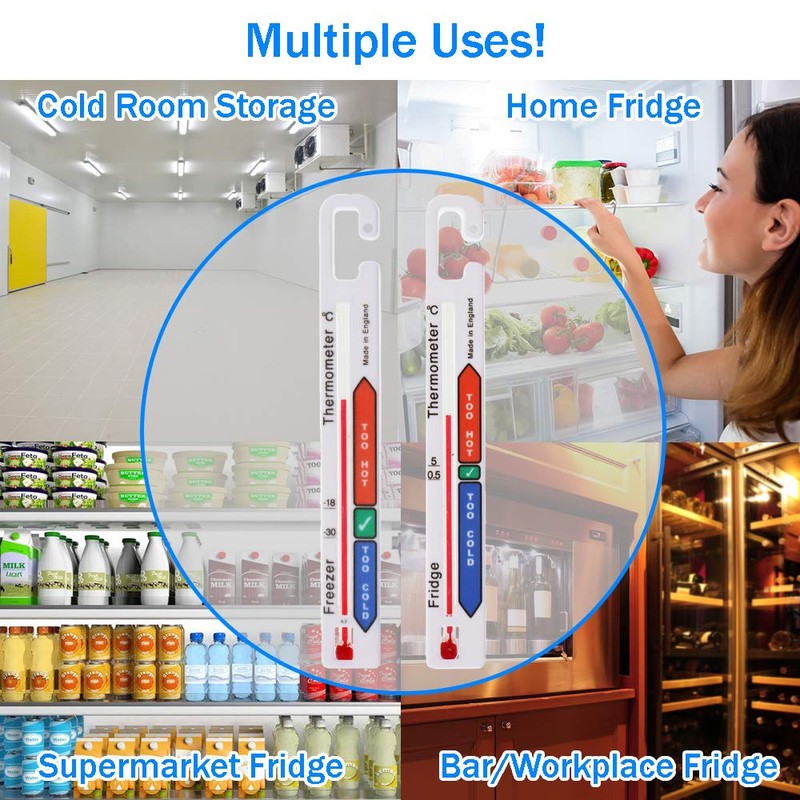 Twin Pack Fridge Freezer Thermometer Pack With Colour Coded Refrigerator