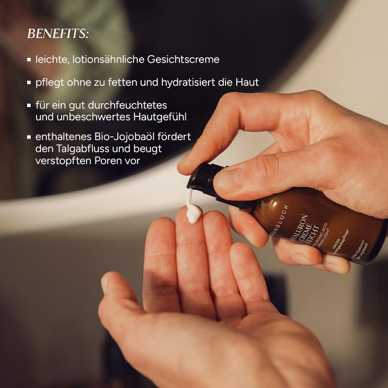 JUNGLÜCK Hyaluronic Cream Lightweight with 0.5% Hyaluronic Acid, Organic Aloe