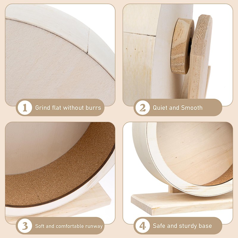 2 Pcs Wooden Hamster Wheel & Water Bottle Holder Set,