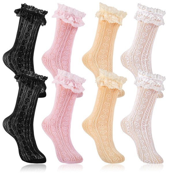AGDGV 4 Pairs Women's Lace Ankle Socks - Cute Ruffle