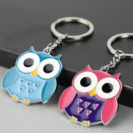 Mecmbj Pack of 4 Owl Keychains, Cartoon Metal Owls Keychain Pendant for Purse, Backpack, Handbag, Lucky Charm Owl Keychain for Family, Friends, Couples (Red, Blue), red-blue