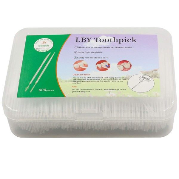 LBY 600pcs Plastic Toothpicks, Interdental Toothpicks With Radian Knife and Brush Shape, Toothpick Teeth Cleaning Tool, Plastic White