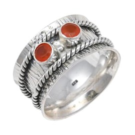 JEWELSTREZORO Karneol Edelstein Spinnerring 925 Sterling Silber Meditationsring Männer & Frauen Spinnerring Geschenkartikel Schmuck TSR146G_52 (16.6)