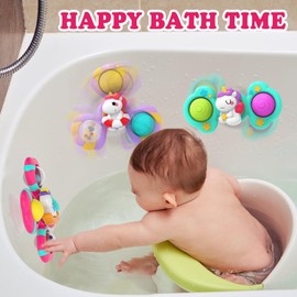 3PCS Suction Cup Spinner Toys,Bath Toys for Baby 12 18 Months,Toys for 1 2 Year Old Toddler Girls,Sensory Toys for Toddlers 1-3 First Birthday Baby Gifts for Girls
