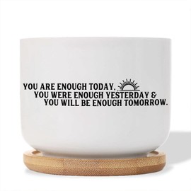 DecStic You are Enough Today,You were Enough Yesterday Ceramic Planters Bible Verse Planters for Indoor Plants with Drainage Holes and Saucers Pot for Outdoor Garden Home Plant