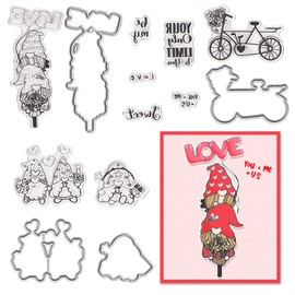 Hying Valentines Gnomes Clear Stamps and Dies for Card Making, Love Heart Words Rubber Stamps Gnomes Die Cut Seal for Crafting DIY Scrapbooking Photo Album Decorations