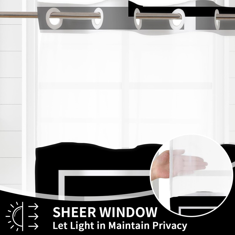 Vostolaiv No Hook Shower Curtain Black Geometric Shower Curtains with
