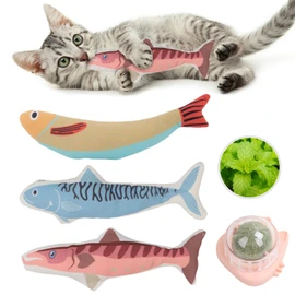 HOMEBASICS 4 Piece Set Cat Toy Fish Repeat Ball Stuffed Toy Cat Ball Cat Chew Toy 360° Rotation Aid Digestion Chew Toy Natural Safe Toothpaste Alone Play Easy Operation, Lack of Exercise, Stress