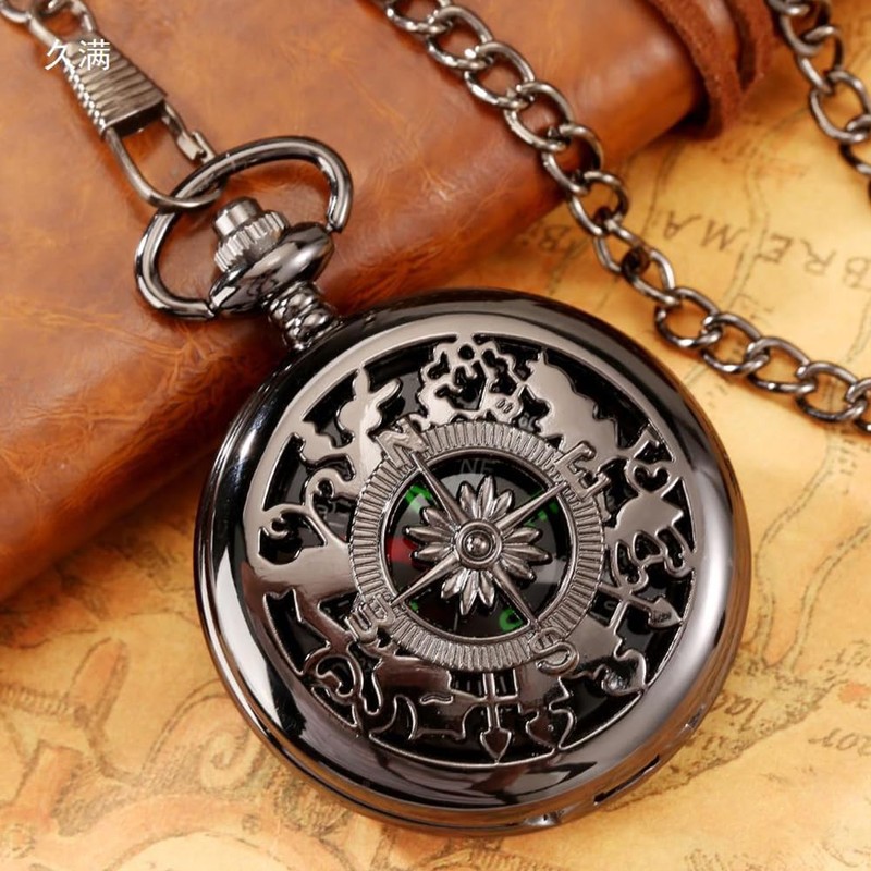 Outdoor Compass with Metal Chains, Retro Compass with Luminous Numerals,