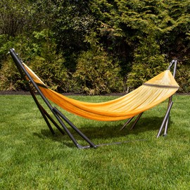 Best Home Fashion Hammock for 2 Persons with Collapsible Steel Stand 600 lbs Capacity- Portable Carrying Case, Adjustable, Perfect for Camping Beach Patio, EZ Daze Foldable Hammock with Stand- Yellow