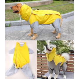 (Nyoniko drt003-Yellow-22) Dog Raincoat, Pet Raincoat, Kappa, Medium Dogs, Large Dogs, Small Dogs, Completely Waterproof, Windproof, Dustproof, Snowproof, Hat Included, Lead Hole, Removable Hat,