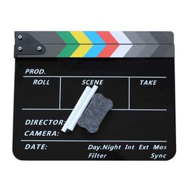 Coolbuy112 Movie Directors Clapboard, Photography Studio Video TV Acrylic Clapper Board Dry Erase Film Slate Cut Action Scene Clapper with a Magnetic Blackboard Eraser and Two Custom Pens, Black