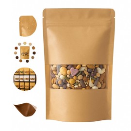 50 Pzas Bolsas Kraft Resellables con Ventana | Stand Up Pouch Ecológicas Impermeables | Cierre Hermético Ziplock | Para Alimentos, Café, Dulces, Semillas | Varios Tamaños (30cmx20cm)