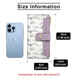 BAYITIONE Womens Wallet Leather Long Bifold Zipper Slim Flower Wallet for Women Coin Clutch Purse with ID Window