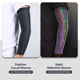 Akkad Kuti Men Rainbow Reflective Sleeves Compression Arm Sleeves Holographic Glowing Snake Skin Print Sleeves(S02,S)