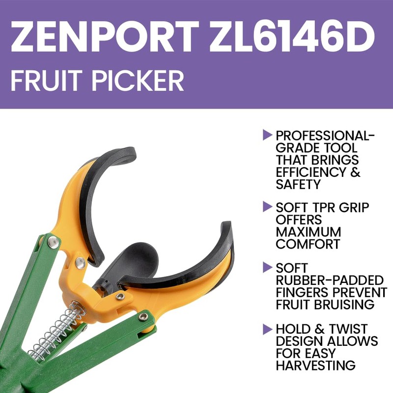 Zenport ZL6146D Long Reach Fruit Harvester, Multi-Function Picker, 28-Inch
