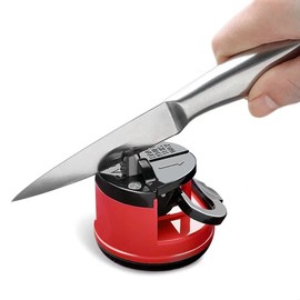 Knife Sharpener, knife sharpeners for kitchen knives, Kitchen Knife Sharpener with Suction Base, Pocket Knife Sharpeners Suitable for Most Knife Types, Red