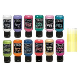 Trebbies Ranger Dylusion Shimmer Paint Bundle Bright Shimmer Set- 12 Dylusions Shimmer Paint Blendable Waterproof Paint Set Detail Sticks