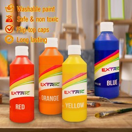 EXTRIC Washable Tempera Paint for Kids - 6 Bold Colors x 8 oz Bottles (48 fl oz Total) Non-Toxic Easy Clean Kid Paint Rich Pigment Paints for Toddlers, Classroom & Arts and Crafts
