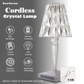 Solis Convene Crystal Cordless Lamp, Touch Dimmable Crystal Lamp 3 Colors, Portable LED Rechargeable Romantic Small Lamp, Battery Operated Decor Night Light for Bedroom Living Room Party Dinner Bar