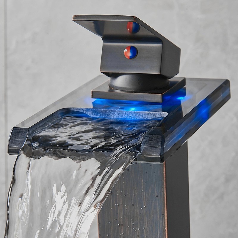 AVSIILE LED Bathroom Sink Faucet, Oil Rubbed Bronze Waterfall Single