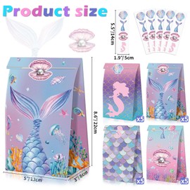 XJLANTTE XJLANTTE 20 Pcs Mermaid Goodie Bags - Mermaid Party Favor Bags with Tail Stickers, Under The Sea Paper Gift Bags, Scale Party Bags for Kids Girls Under The Sea Themed Little Mermaid Party Decorations