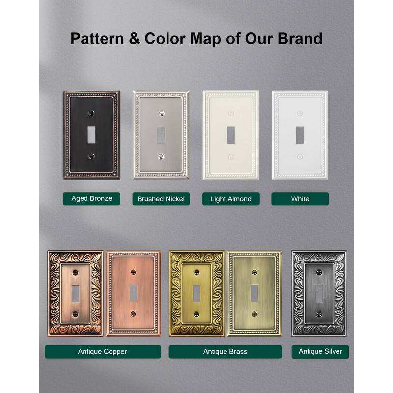 TREEWELL 4-Pack Single Toggle Light Switch Cover Plate, Pearls Decorative