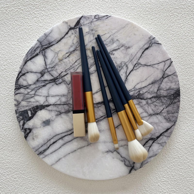 StonePlus Natural Round Marble Tray Glossy Pastry Board for Dessert,