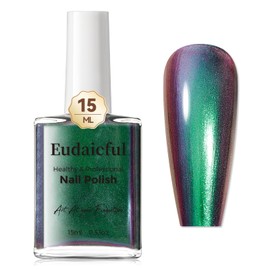 Eudaicful Chameleon Nail Polish Quick Dry Nail Polish Air Dry Fast, 15ml/0.5 fl oz Holographic Green Purple Chrome Nail Polish, High Glossy Shine Finish Nail Art Varnish