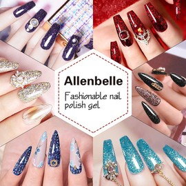 Allenbelle Gel Nail Polish Set-Glitter Red Blue Sliver Black Gel Polish Set Soak Off Nail Varnish Salon DIY Nail Art at Home (022)