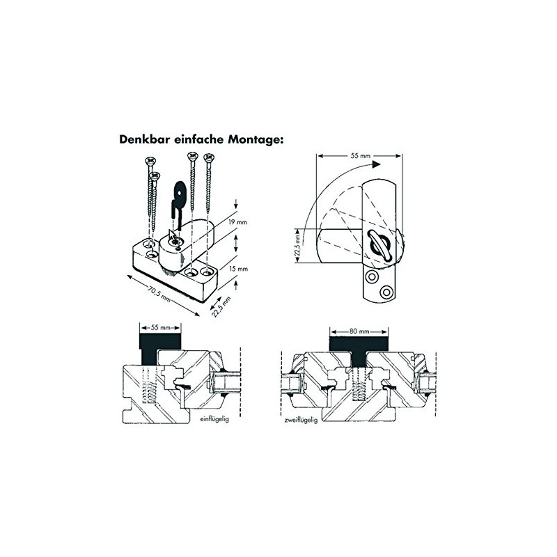 Bever Stuco Safe Window Lock 2Leaf 21SB Window Lock Brown