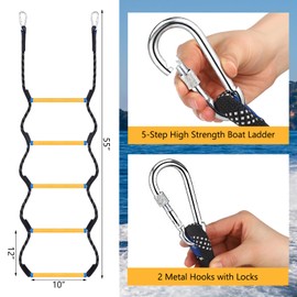 Ribbonlic 2 Pcs Boat Rope Ladder 5 Step Heavy Duty 440 Lbs Flexible Rope Marine Boat Boarding Ladder for Inflatable Pontoon Canoeing Motorboat Climbing Game(55",Black)