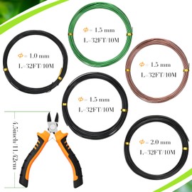 Mudder 5 Roll Aluminum Bonsai Training Wire Tree 160 Feet Total with Bonsai Wire Cutter Anodized Training for Holding Branches Small Trunks (Classic)