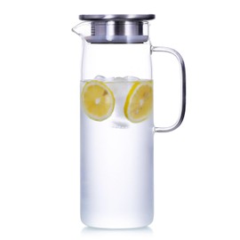 1.5 L Glass Pitcher with Lid and Spout, Cold or Hot Water Drinking Jug for Homemade Iced Tea and Juice